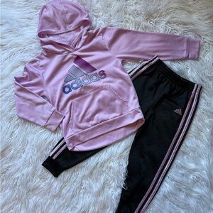 Adidas Pink Hoodie and Black Track Pant set